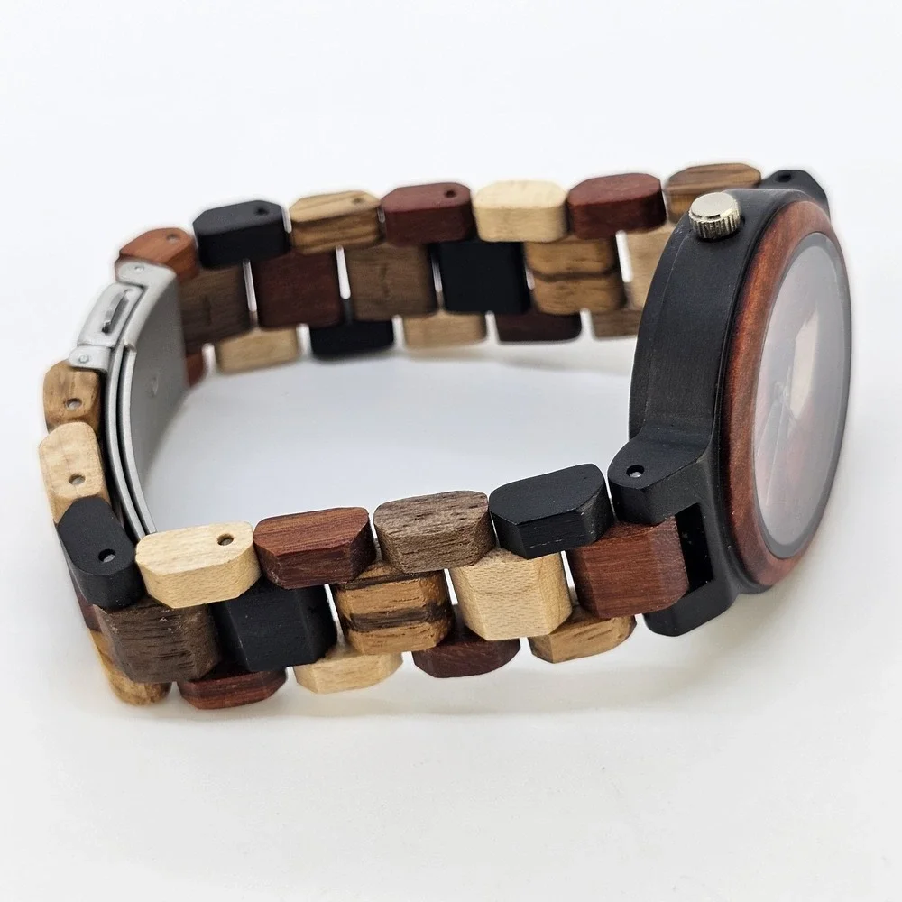Men's Analog Wood Watch 40MM Multicolor Dial Bracelet Band 7